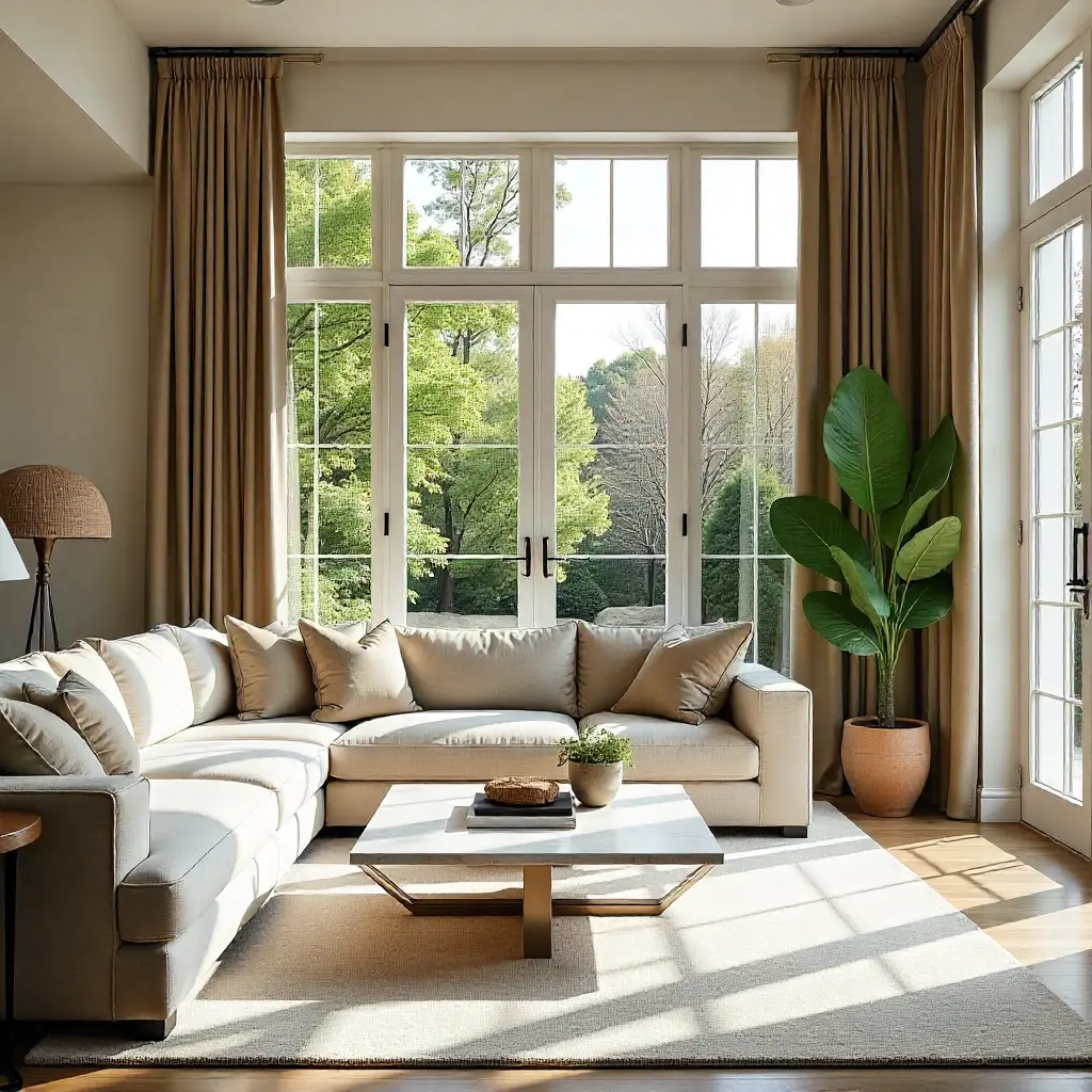 Elegant living room with premium curtains and natural light