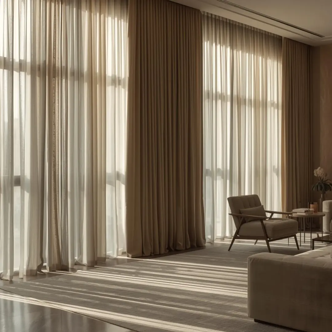Elegant floor-to-ceiling curtains in modern living room